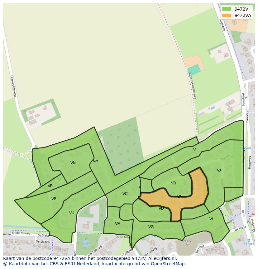 Afbeelding van het postcodegebied 9472 VA op de kaart.