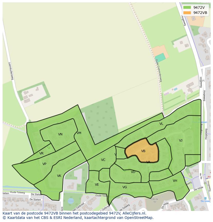 Afbeelding van het postcodegebied 9472 VB op de kaart.