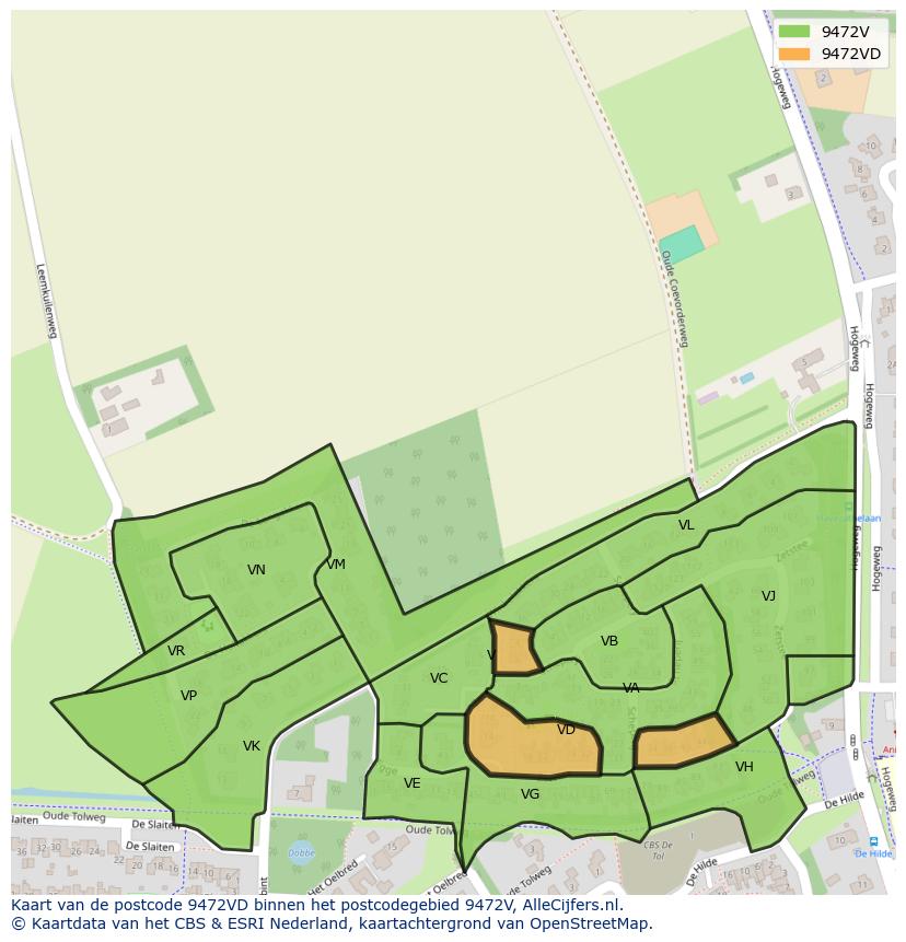 Afbeelding van het postcodegebied 9472 VD op de kaart.