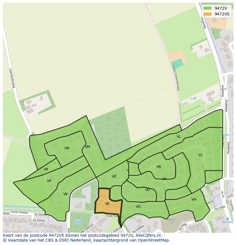 Afbeelding van het postcodegebied 9472 VE op de kaart.