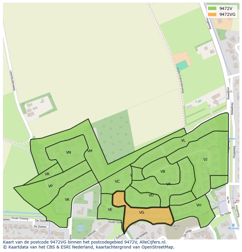 Afbeelding van het postcodegebied 9472 VG op de kaart.