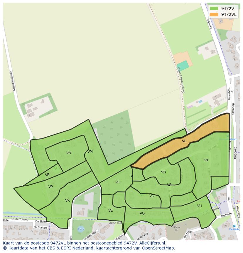 Afbeelding van het postcodegebied 9472 VL op de kaart.
