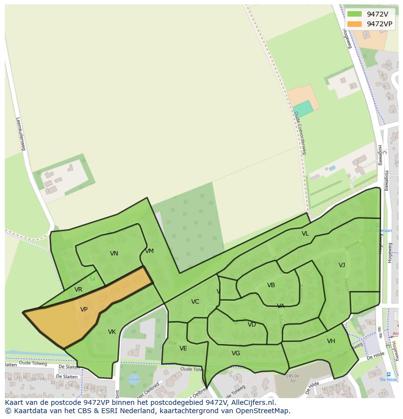 Afbeelding van het postcodegebied 9472 VP op de kaart.