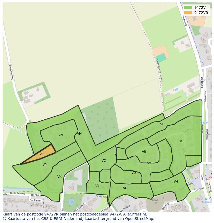 Afbeelding van het postcodegebied 9472 VR op de kaart.