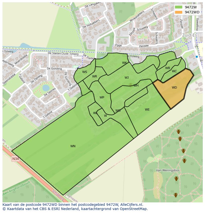 Afbeelding van het postcodegebied 9472 WD op de kaart.
