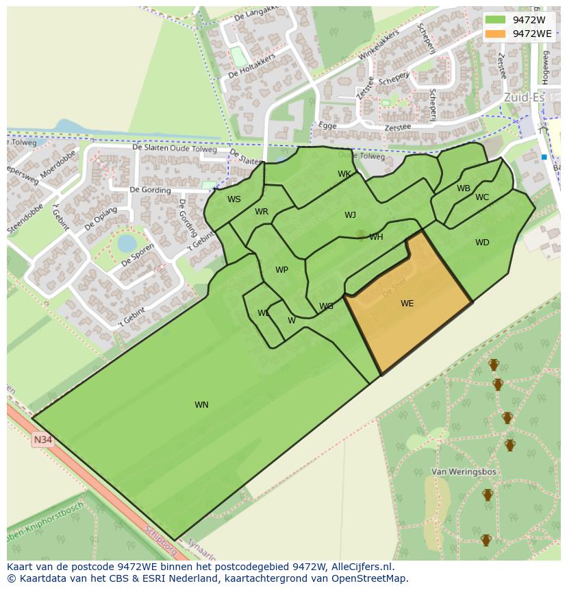 Afbeelding van het postcodegebied 9472 WE op de kaart.
