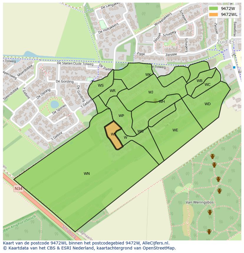Afbeelding van het postcodegebied 9472 WL op de kaart.