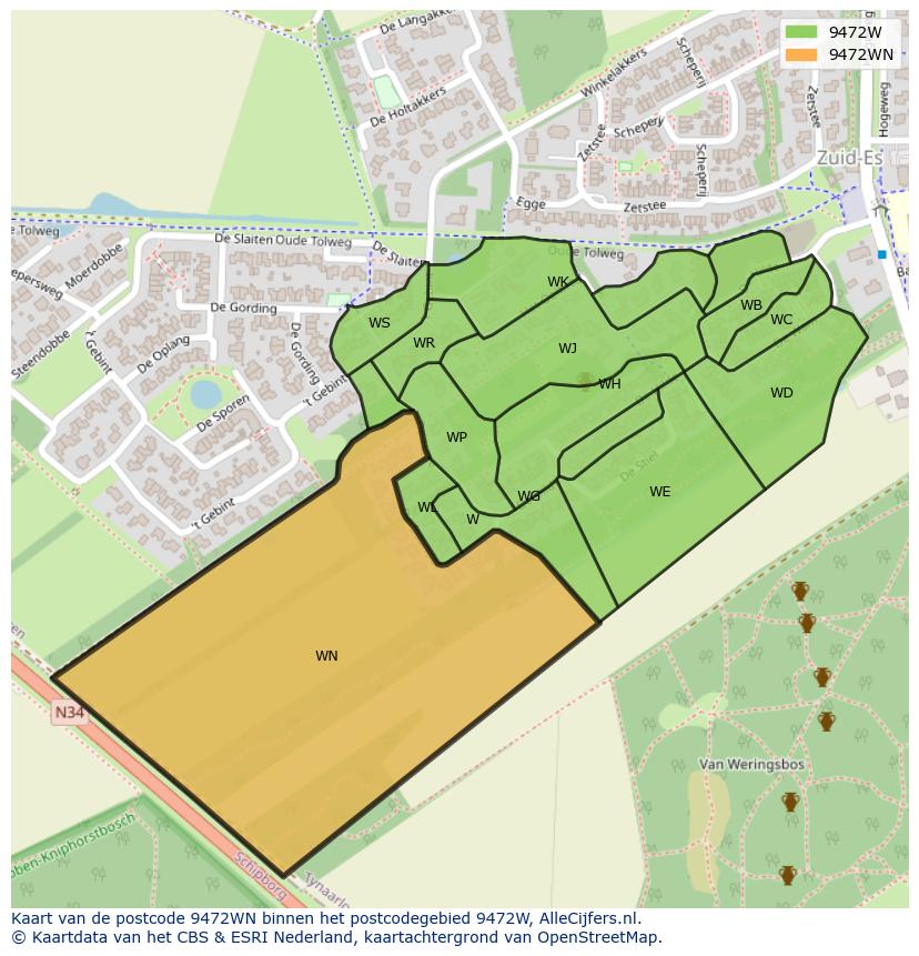 Afbeelding van het postcodegebied 9472 WN op de kaart.