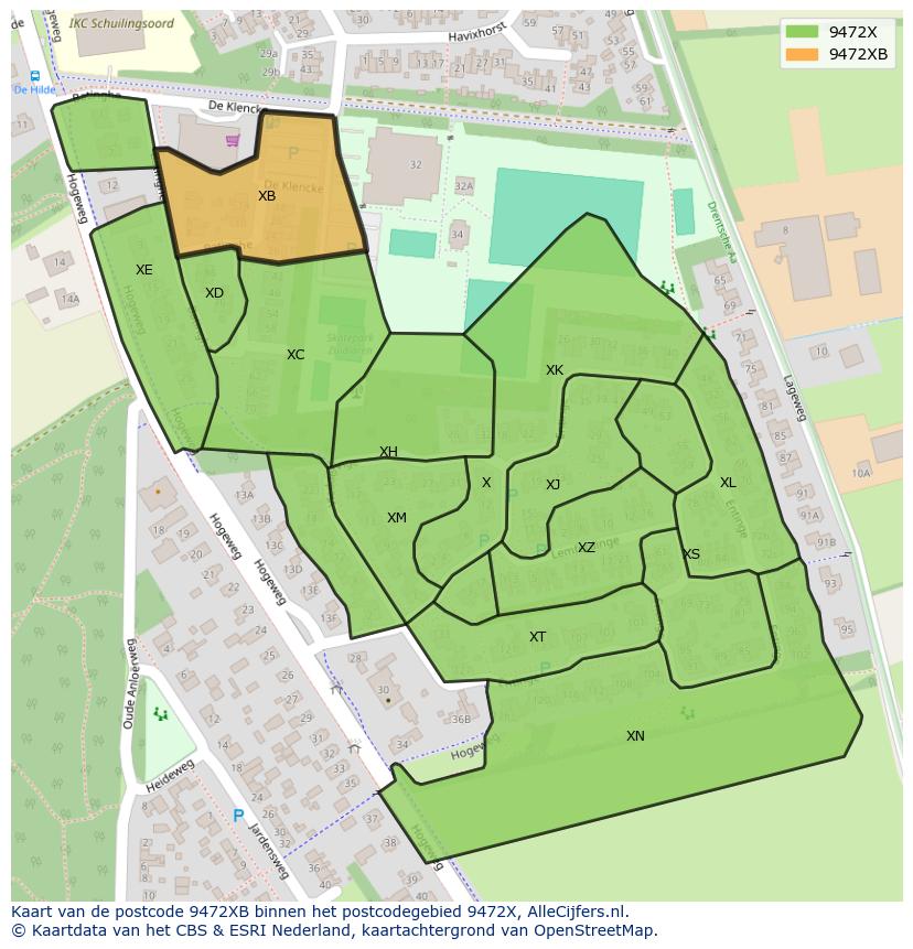 Afbeelding van het postcodegebied 9472 XB op de kaart.