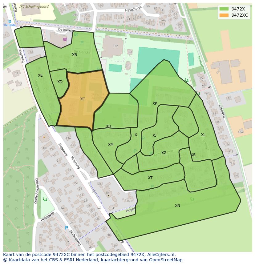 Afbeelding van het postcodegebied 9472 XC op de kaart.
