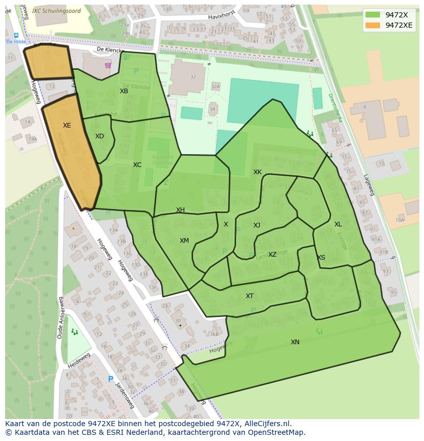 Afbeelding van het postcodegebied 9472 XE op de kaart.