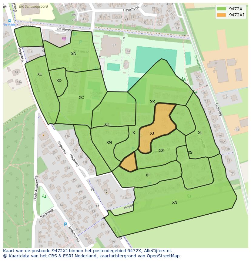 Afbeelding van het postcodegebied 9472 XJ op de kaart.