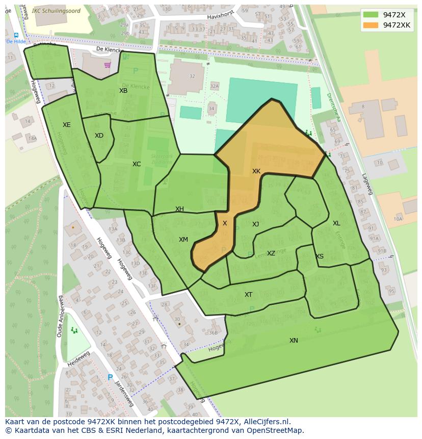 Afbeelding van het postcodegebied 9472 XK op de kaart.