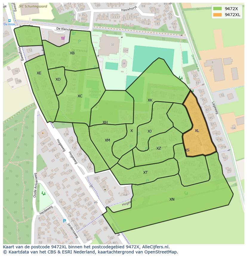 Afbeelding van het postcodegebied 9472 XL op de kaart.