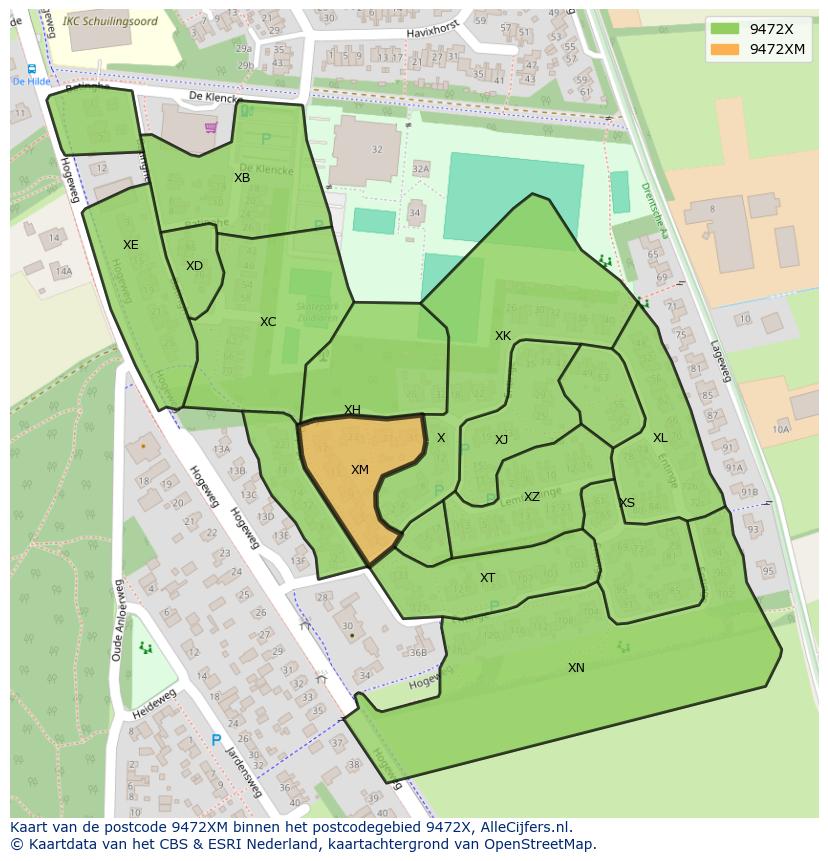 Afbeelding van het postcodegebied 9472 XM op de kaart.