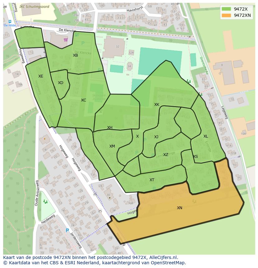 Afbeelding van het postcodegebied 9472 XN op de kaart.