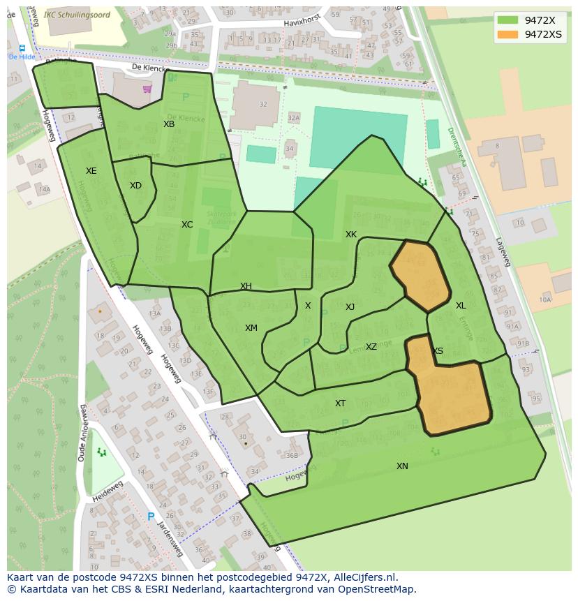 Afbeelding van het postcodegebied 9472 XS op de kaart.