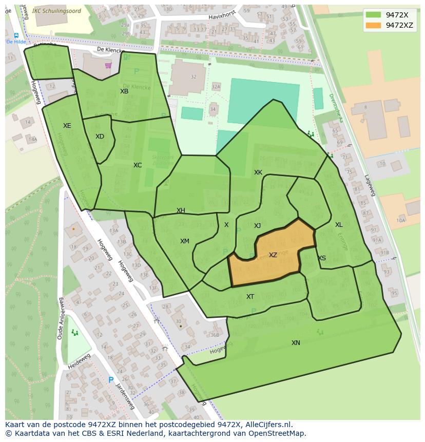 Afbeelding van het postcodegebied 9472 XZ op de kaart.