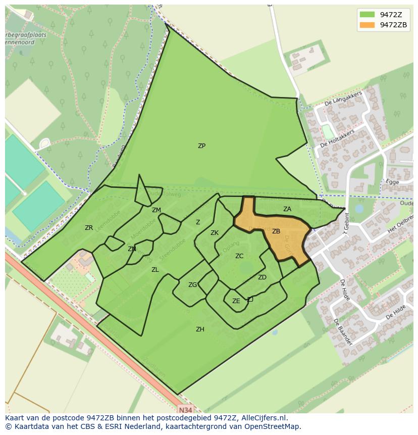 Afbeelding van het postcodegebied 9472 ZB op de kaart.