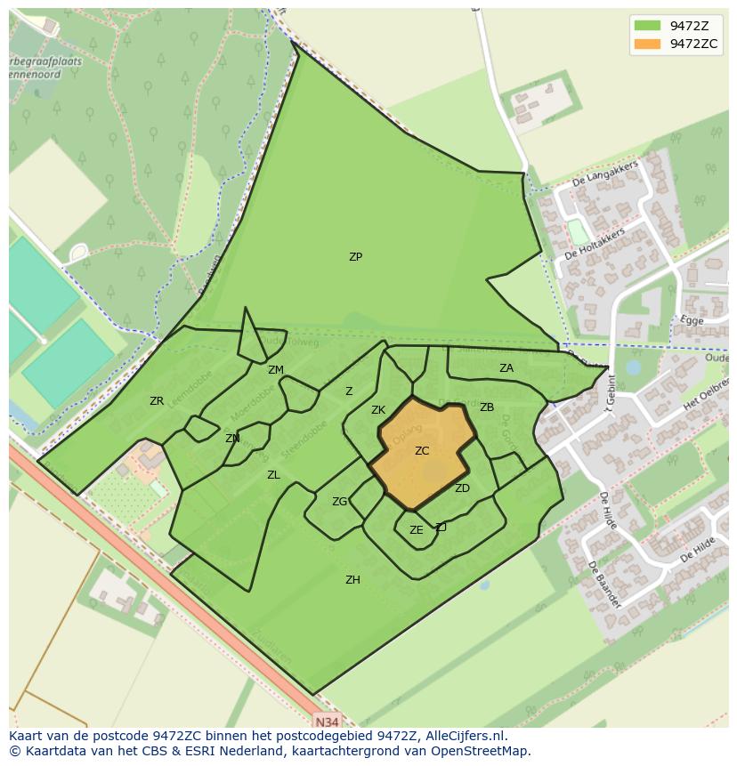 Afbeelding van het postcodegebied 9472 ZC op de kaart.