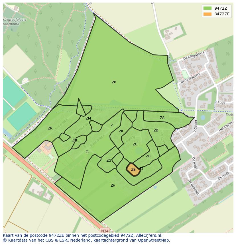 Afbeelding van het postcodegebied 9472 ZE op de kaart.