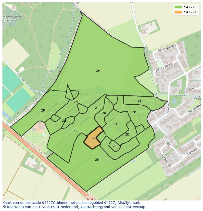 Afbeelding van het postcodegebied 9472 ZG op de kaart.