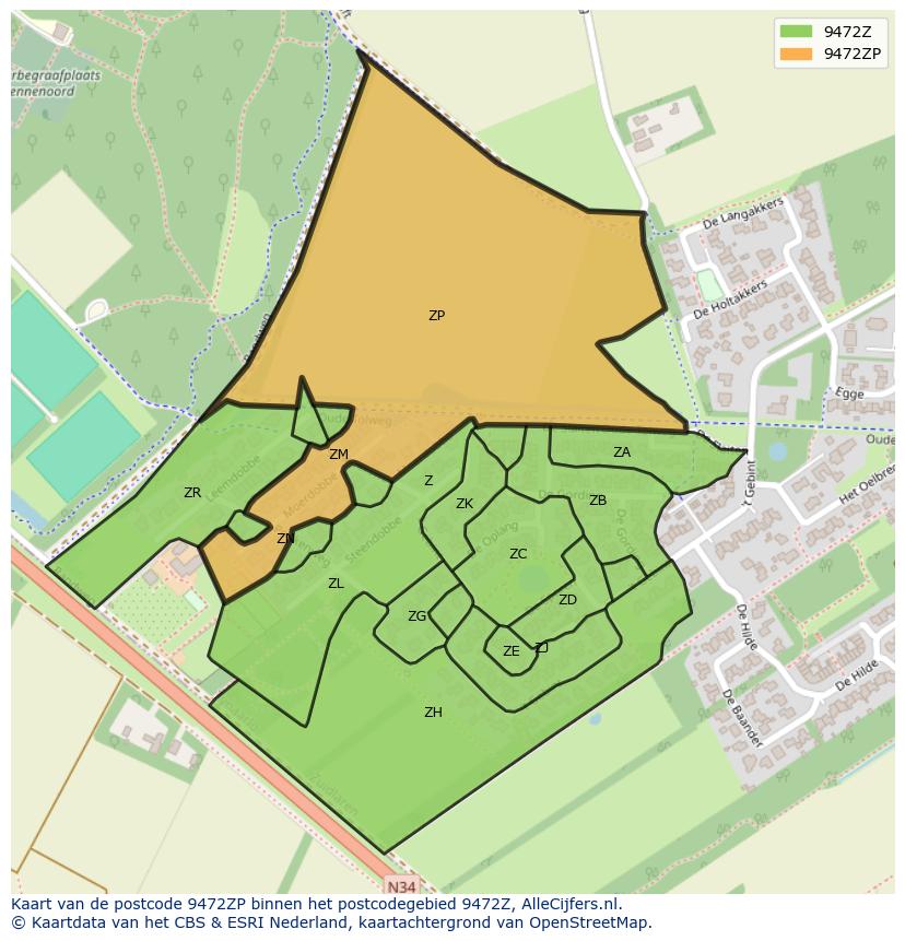 Afbeelding van het postcodegebied 9472 ZP op de kaart.