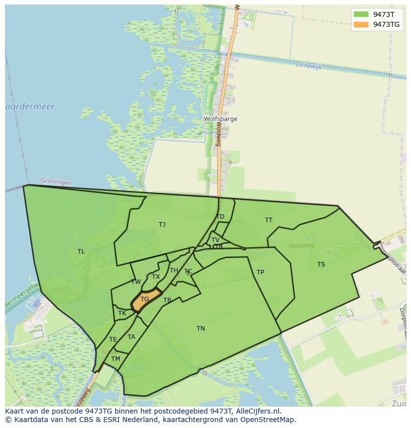 Afbeelding van het postcodegebied 9473 TG op de kaart.