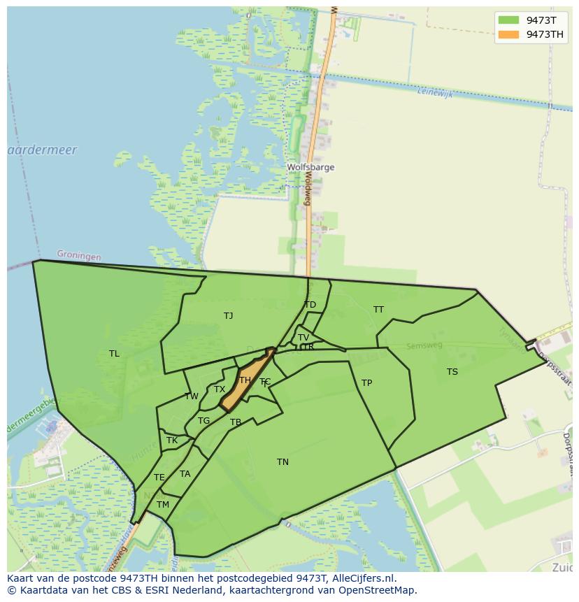 Afbeelding van het postcodegebied 9473 TH op de kaart.