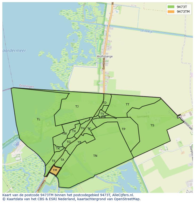 Afbeelding van het postcodegebied 9473 TM op de kaart.