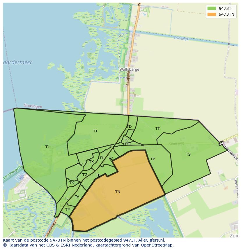 Afbeelding van het postcodegebied 9473 TN op de kaart.