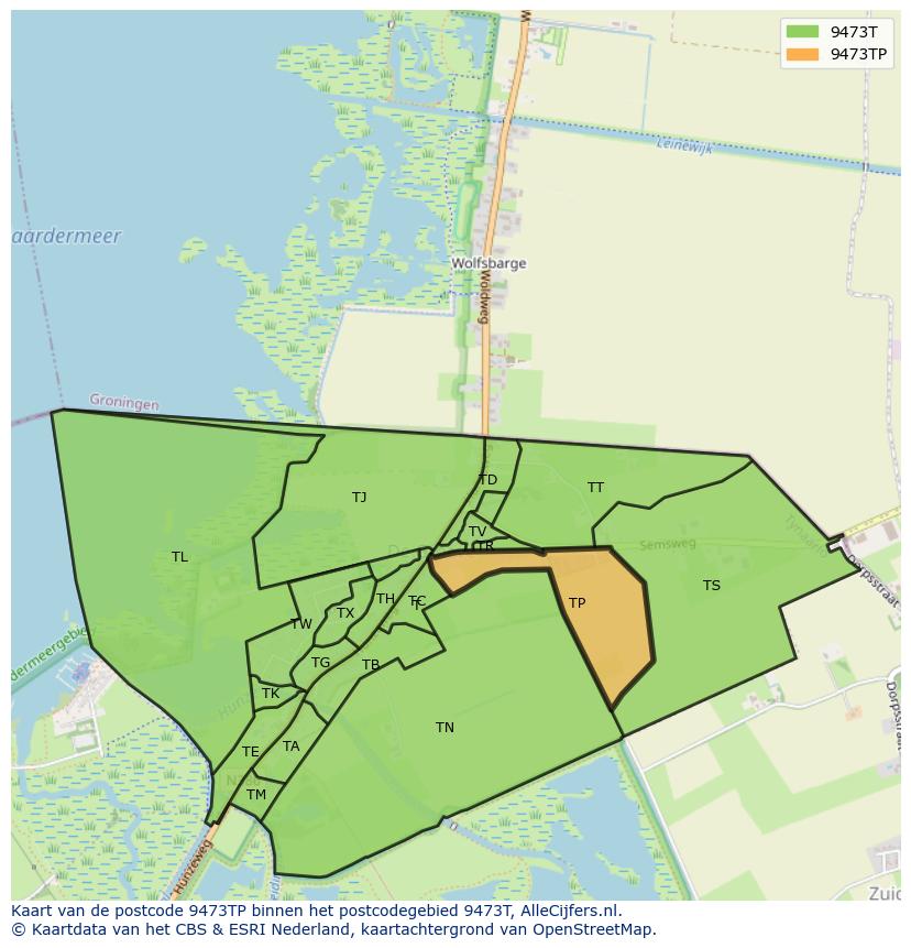 Afbeelding van het postcodegebied 9473 TP op de kaart.