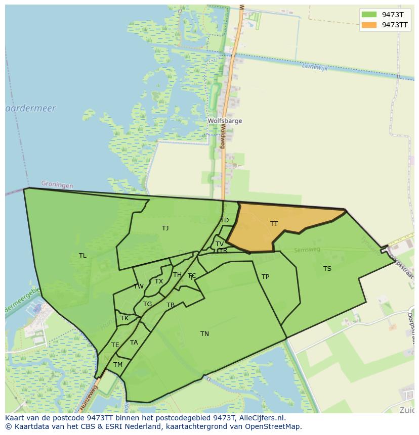 Afbeelding van het postcodegebied 9473 TT op de kaart.