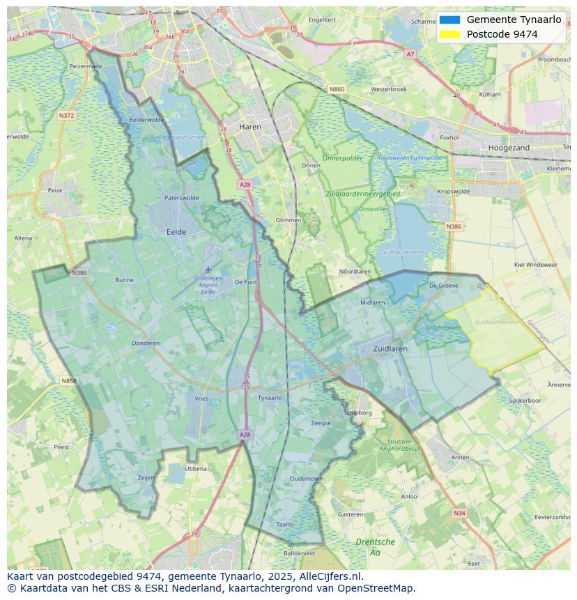 Afbeelding van het postcodegebied 9474 op de kaart.