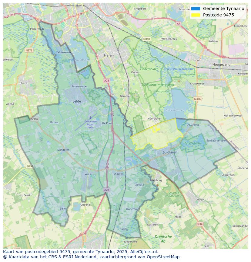 Afbeelding van het postcodegebied 9475 op de kaart.
