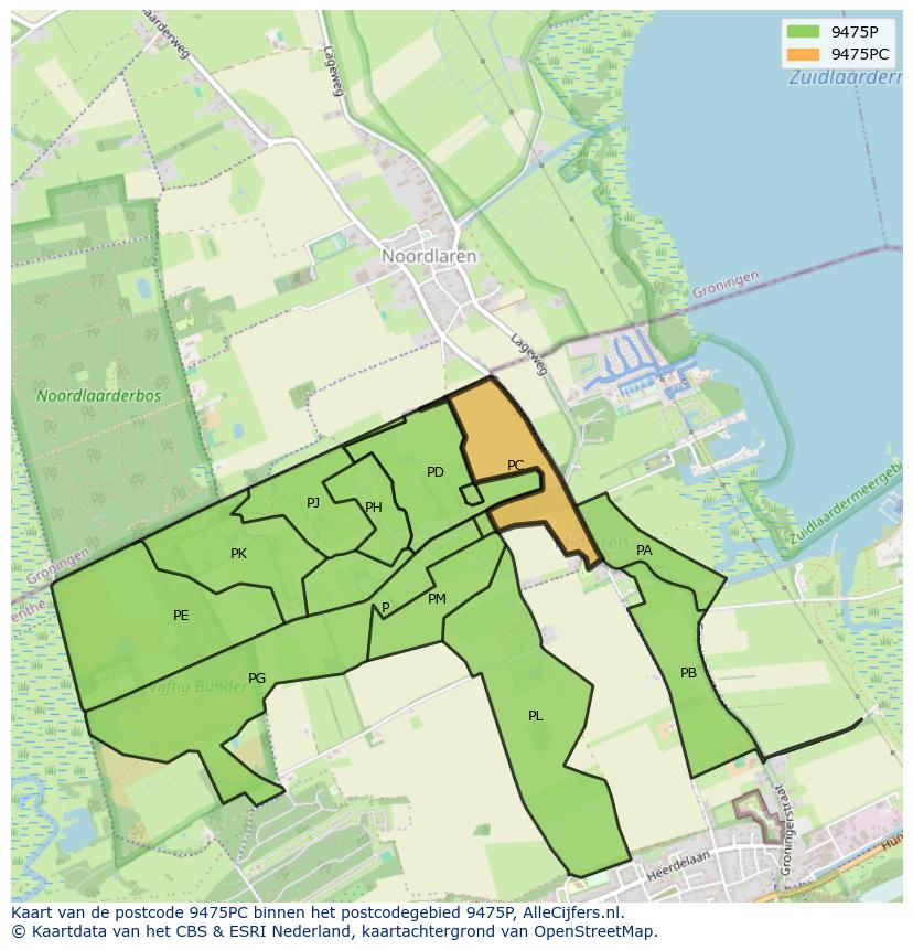 Afbeelding van het postcodegebied 9475 PC op de kaart.