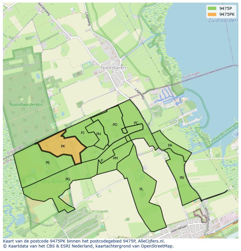 Afbeelding van het postcodegebied 9475 PK op de kaart.