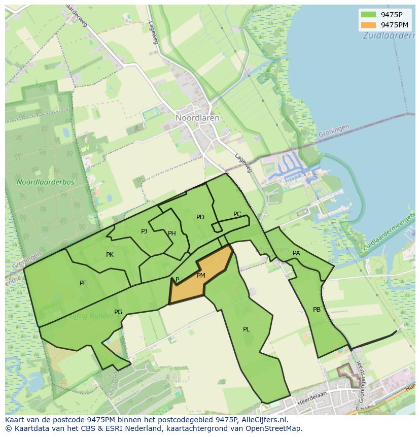 Afbeelding van het postcodegebied 9475 PM op de kaart.