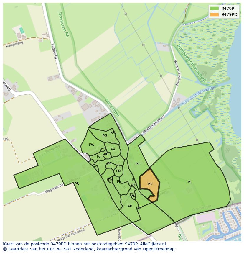 Afbeelding van het postcodegebied 9479 PD op de kaart.