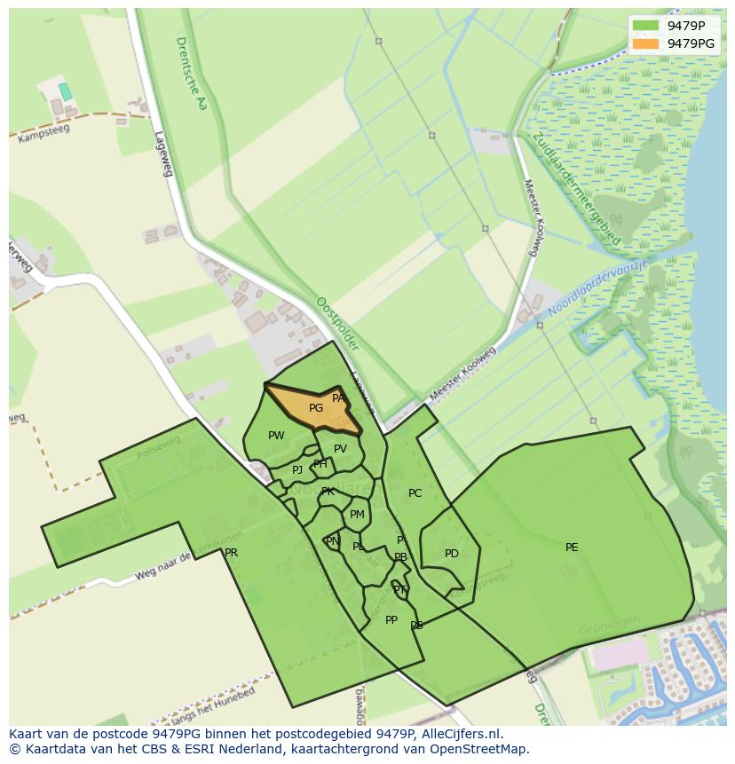 Afbeelding van het postcodegebied 9479 PG op de kaart.
