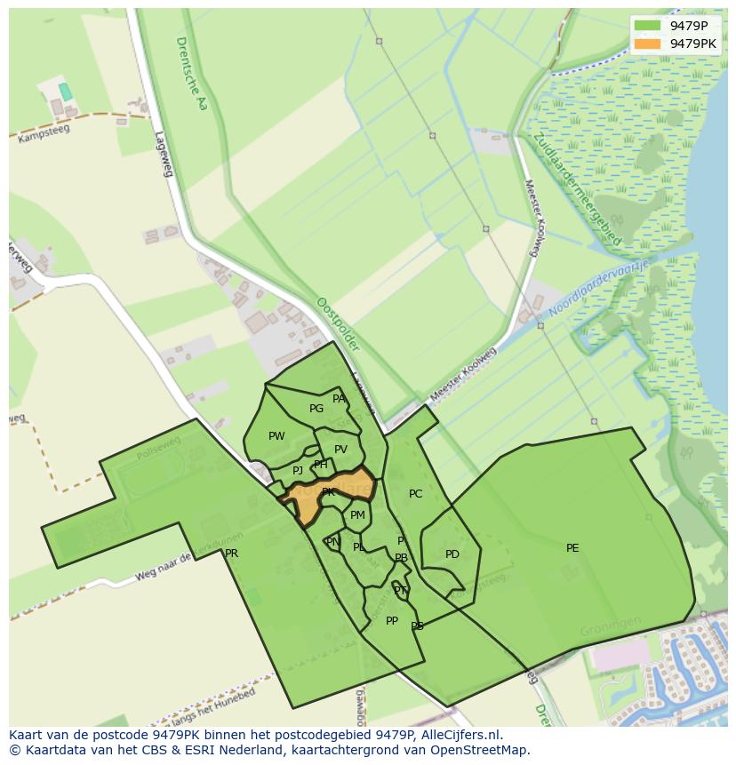 Afbeelding van het postcodegebied 9479 PK op de kaart.