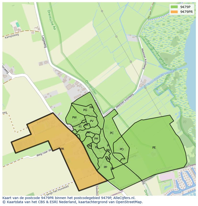 Afbeelding van het postcodegebied 9479 PR op de kaart.