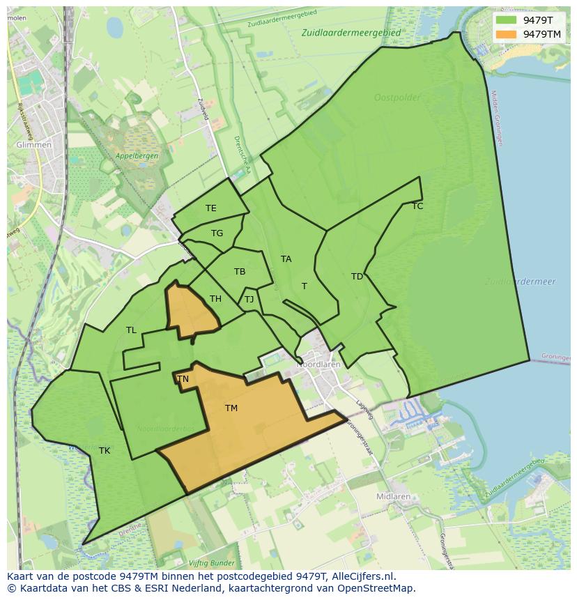 Afbeelding van het postcodegebied 9479 TM op de kaart.