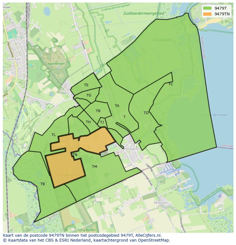 Afbeelding van het postcodegebied 9479 TN op de kaart.