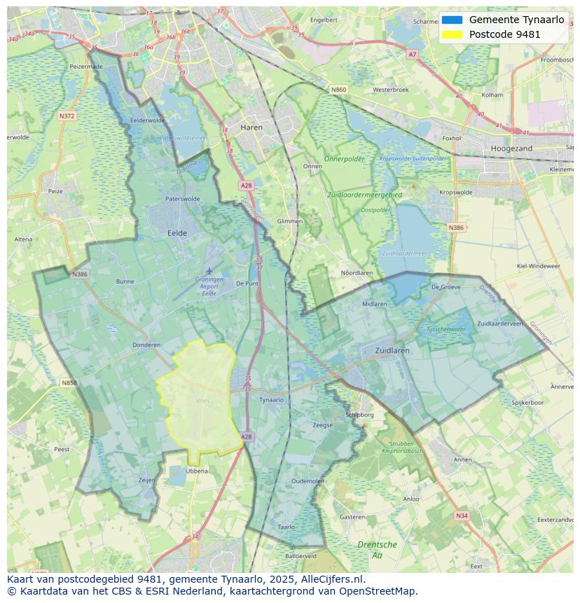 Afbeelding van het postcodegebied 9481 op de kaart.