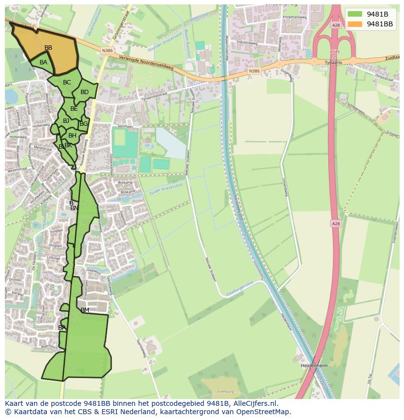 Afbeelding van het postcodegebied 9481 BB op de kaart.