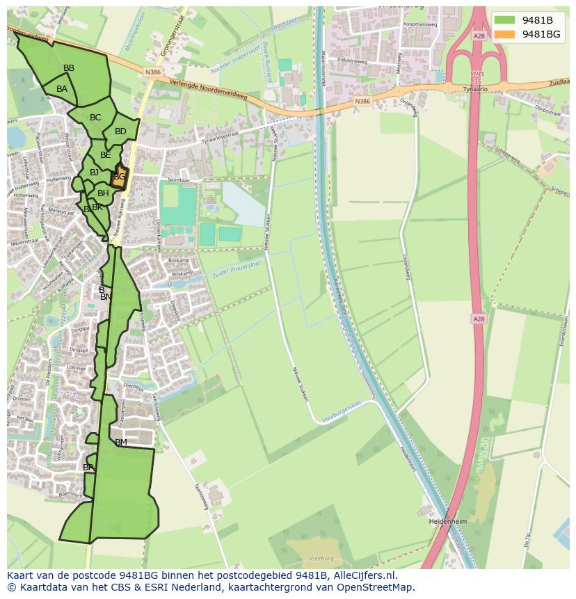 Afbeelding van het postcodegebied 9481 BG op de kaart.