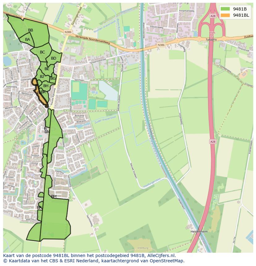 Afbeelding van het postcodegebied 9481 BL op de kaart.