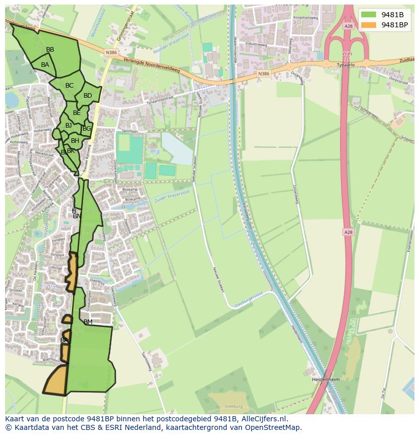 Afbeelding van het postcodegebied 9481 BP op de kaart.