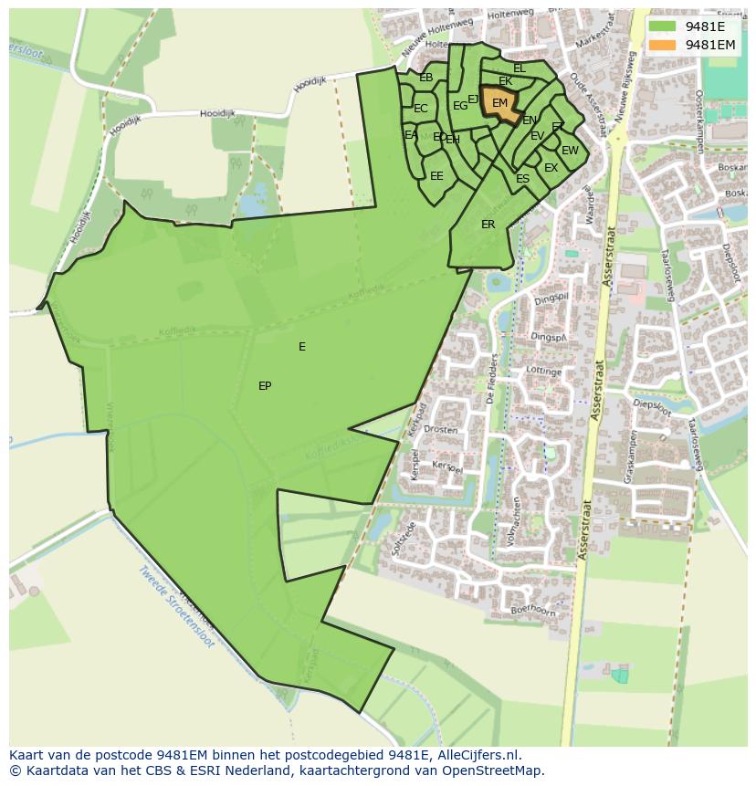 Afbeelding van het postcodegebied 9481 EM op de kaart.